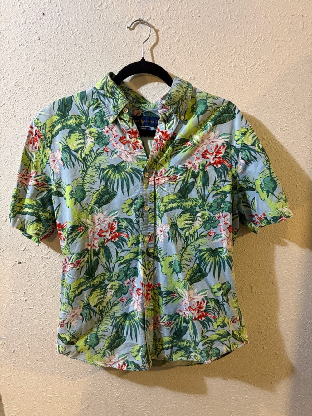 Ralph Lauren Tropical Floral Short-Sleeve Button-Down - Light Blue & Green